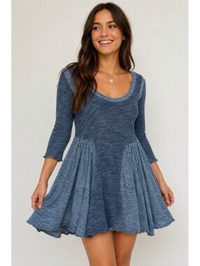 Free People Beach Blue Two Tone Flowy Babydoll Tunic Dress Size Small Boho